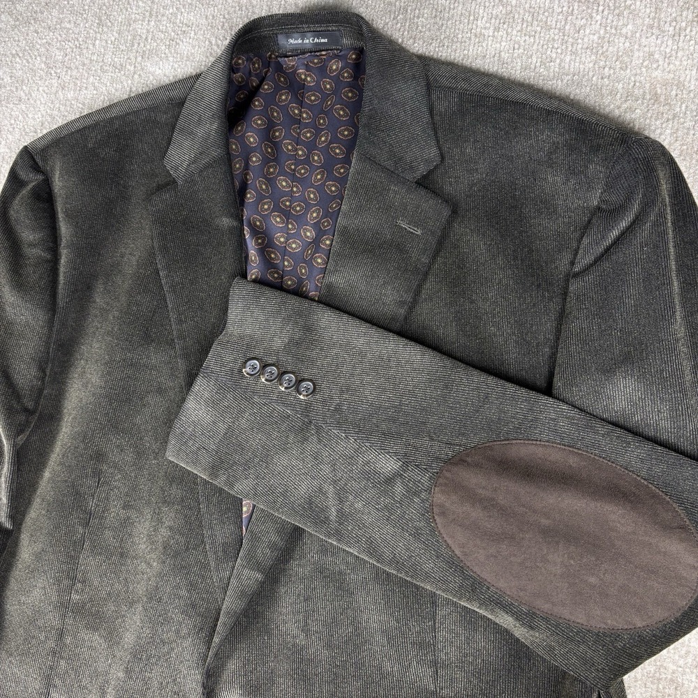 CHAPS Sport Coat Blazer Mens 48R Gray Elbow Patch Cotton Stretch - Picture 7 of 10